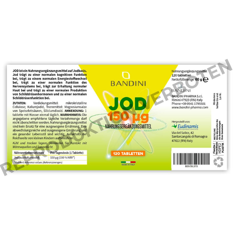 [Australia] - Bandini® Iodine 150µg (mcg) per tablet | 120 potassium iodide tablets | Iodine contributes to normal thyroid, skin and nerve function (EFSA) | Optimally high dosage, laboratory tested, vegan, without additives 