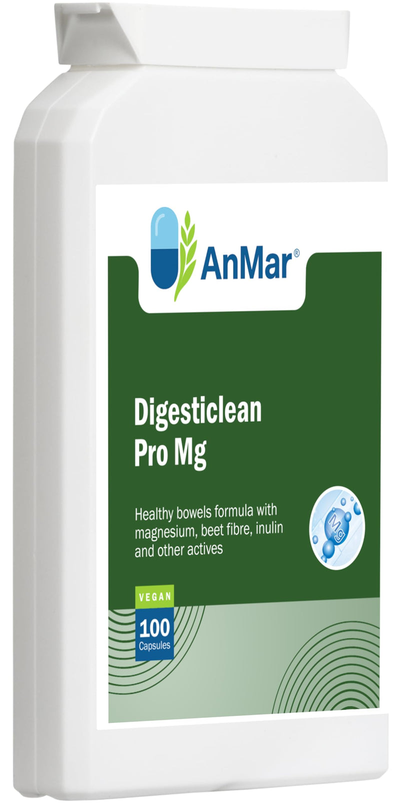 AnMar® Digesticlean Pro Mg – Magnesium Digestive Support Complex with Sugar Beet Fibre, Inulin & Vitamin C – Bowel Support & Digestive Health Supplement – Vegan Capsules – 100 Capsules