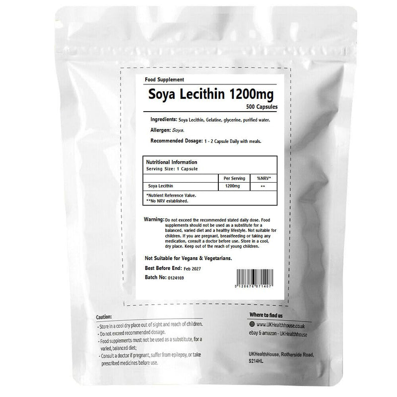 UKHealthHouse Pure SOYA Lecithin Capsules 1200mg – High Strength Omega 6 GLA | Breastfeeding Supplement for Women’s Wellness & Metabolism – 500 Softgels 500 count (Pack of 1)