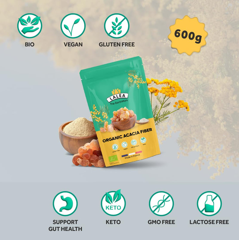 LALEA Organic Acacia Fibre Powder 600 g – Prebiotic Fibre Supplement, 90% Soluble Fibre from Acacia Gum (Gum Arabic) – Gut Health, Digestive Support – Vegan, Keto, Gluten-Free