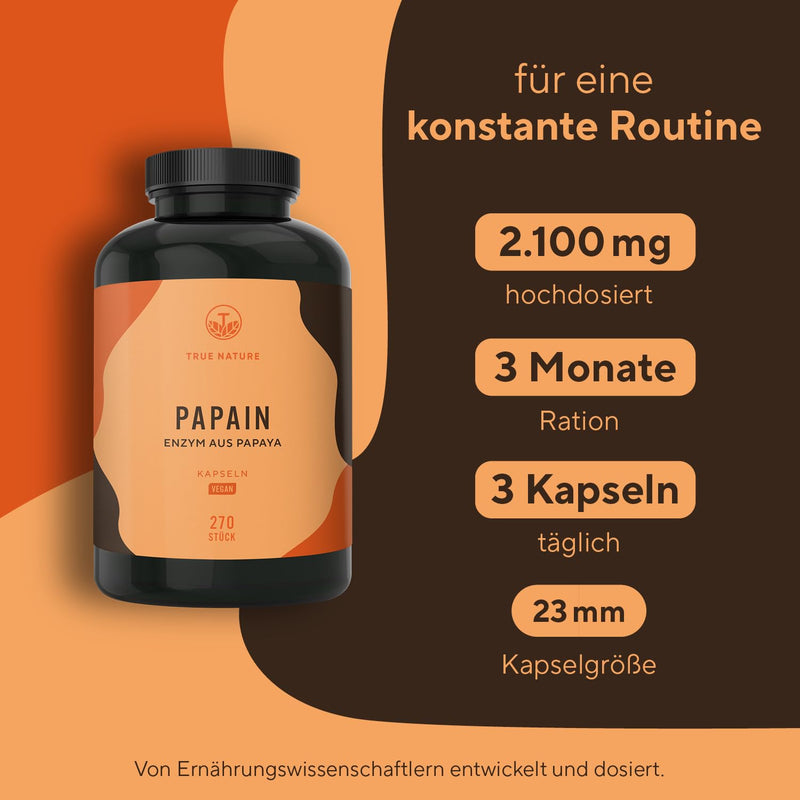 [Australia] - Papaya enzyme capsules - 270 pieces - HIGH DOSE: 2100mg pure papain - 6 million. Units/g Papain Enzyme Activity - Vegan, German Production - TRUE NATURE® 270 pieces (pack of 1) 