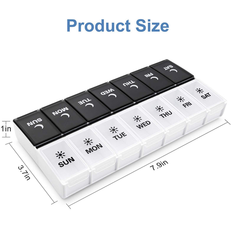 [Australia] - DANYING Large Pill Organizer 2 Times a Day, Weekly Box Per AM PM Case, Day Night Container 7 Vitamin Case Twice Black 1 Count (Pack of 1) 