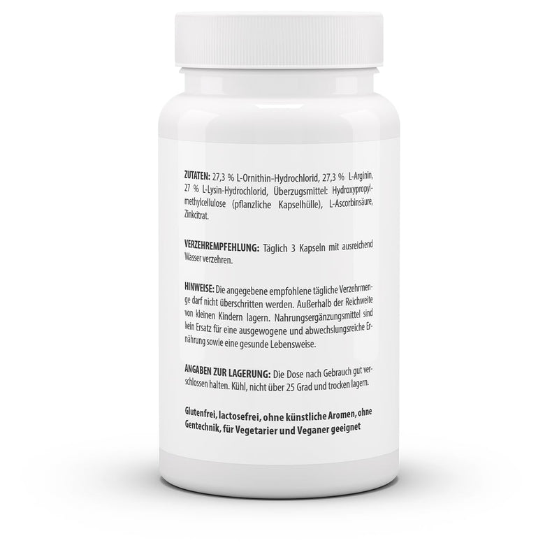[Australia] - vitaworld Arginine-Ornithine-Lysine + C + Zinc, per daily intake contains 1000 mg of L-arginine and L-ornithine, as well as 800 mg of L-lysine, vegan, 60 capsules 