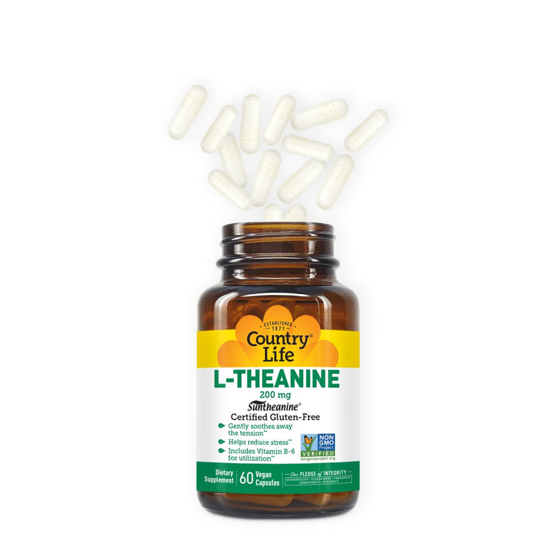 [Australia] - Country Life Suntheanine L-Theanine ‚Äì 60 Vegan Capsules | Natural Stress Relief Supplement with Inositol | Promotes Relaxation, Focus & Better Sleep | Certified Gluten-Free, Non-Drowsy Formula 