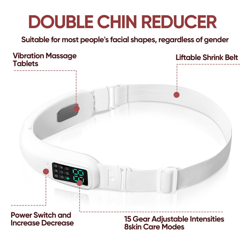 Intelligent Electric Double Chin and V-Shaped Face Machine with 8 Modes & 15 Adjustable Intensities - Women's V-Face Device White