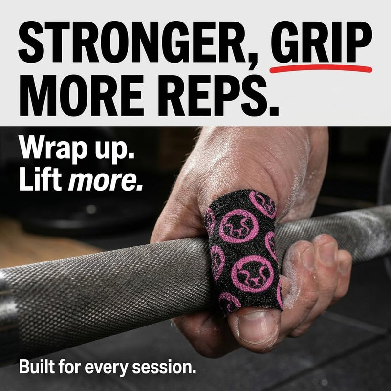Mammal Strength Thumb Tape 5M / 10M Rolls - Super Sticky & Stretchy Weightlifting Tape for Cross Fit, Olympic Lifting - Flexible & Easily Tearable Hook Grip Tape 10 Metre 2.0 Black/Pink