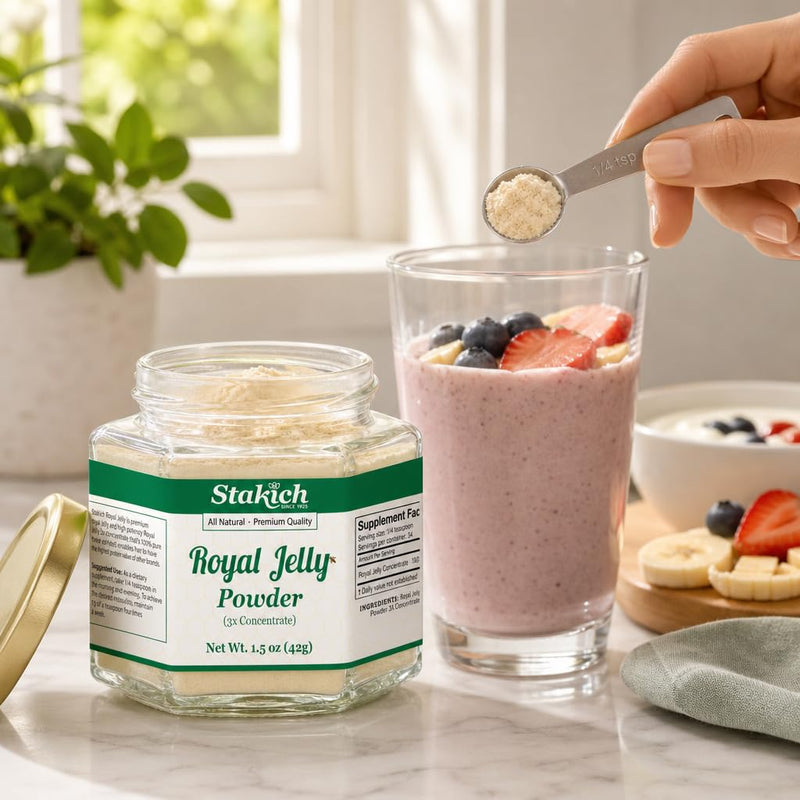 Stakich Royal Jelly Powder - 1.5 Ounce - 3X Concentrate - Freeze Dried, Pure, Natural 1.5 Ounce (Pack of 1)