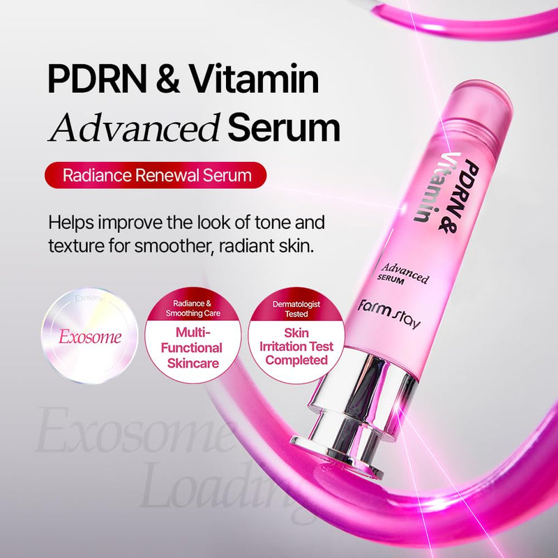FARMSTAY PDRN & Vitamin Advanced Serum | Lightweight Non-Sticky Glow Boosting Hydrating Calming Uneven Tone Korean Soothing Ginseng Hyaluronic Acid Sensitive All Skin Type 1.01 Fl Oz