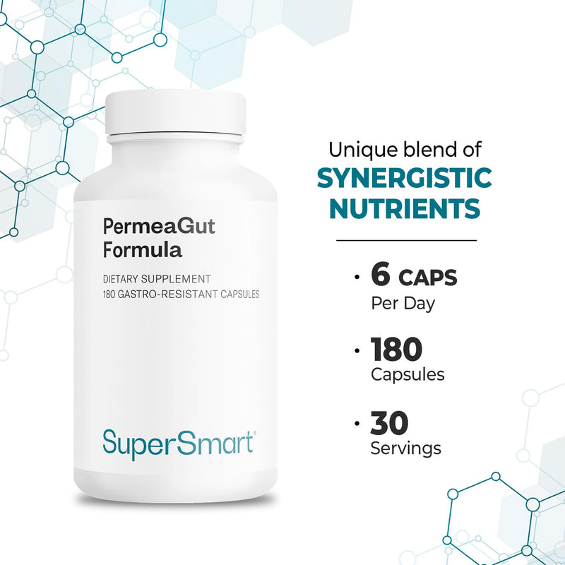 Supersmart PermeaGut Formula (High Potency) - with L-Glutamine, ButiShield Calcium Butyrate, Zinc-L-Carnosine - Gut Barrier Support | Vegan & Gluten Free - 180 Gastro-Resistant Capsules