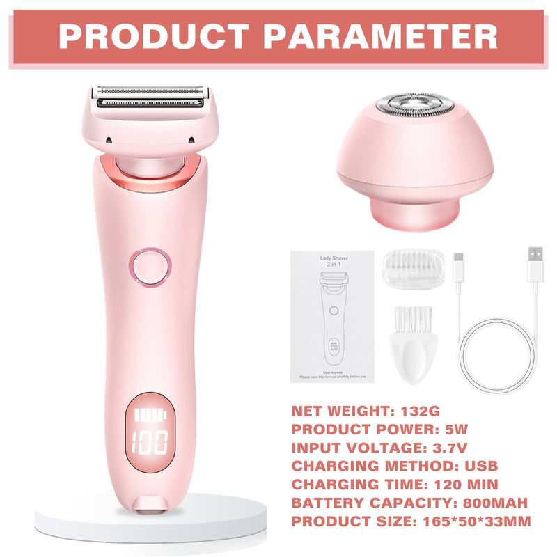 [Australia] - Electric Shaver for Women, Women's Shaver Electric, Intimate Razor for Women, 2 in 1 Wet/Dry Waterproof Razor Women's Intimate Area for Face Bikini Legs Arms Body Armpits (Pink) 