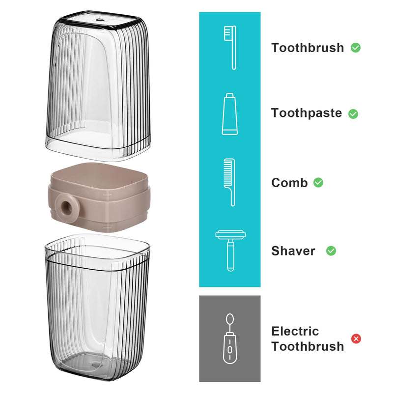 [Australia] - VITVITI Gray Toothbrush Travel Case, Portable Leakproof Travel Soap Container Dish Tray, 7.88 inch Toothpaste Toothbrush Holder with Cover for Trip/Bathroom/Camping Clear 