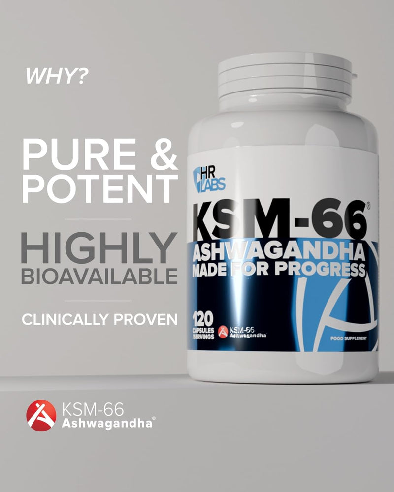 KSM-66 Ashwagandha, Sleep Aid, Stress Reduction, Improves Libido, Testosterone Levels, Immune & Cognitive Function, 120 x 500mg Capsules, Unflavoured