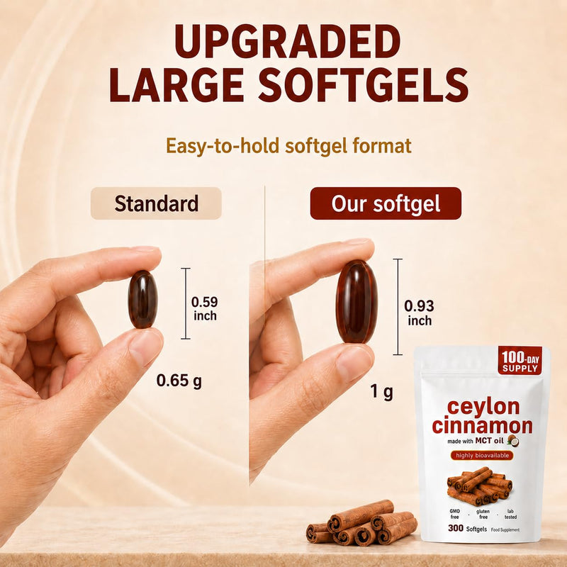 2-in-1 Ceylon Cinnamon Softgels with MCT Oil – 300 Softgels – True Ceylon Cinnamon Daily Supplement, Highly Bioavailable Formula, Supports Energy & Daily Wellness Routine, Non-GMO, Gluten Free