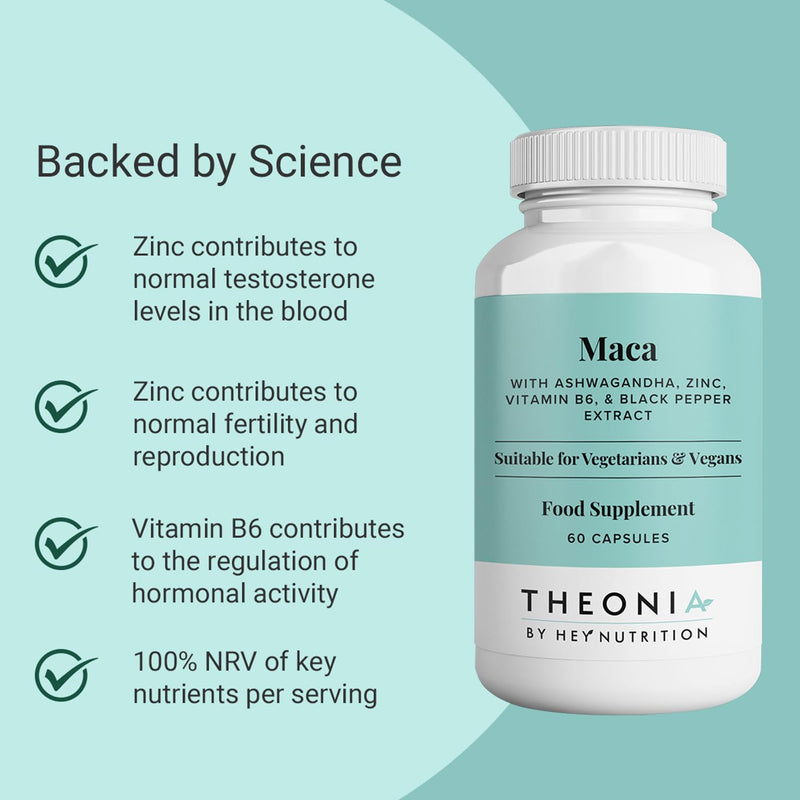 Theonia Maca Root Extract 20:1-500mg Per Serving – for Men & Women – Tri-Color Black/Red/Yellow Blend – 60 Vegan, Non-GMO Capsules