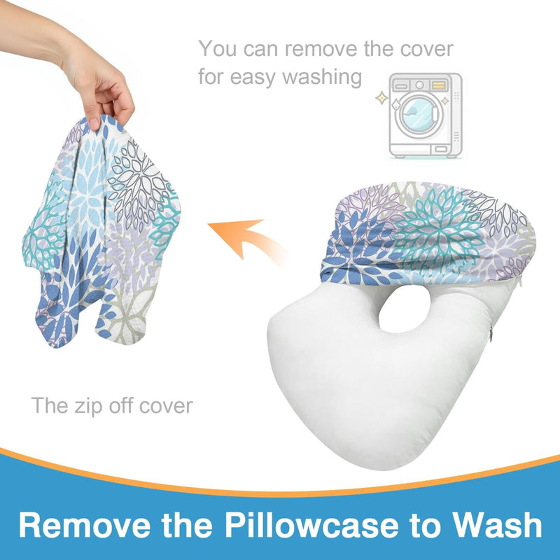 [Australia] - Ear Piercing Pillow for Side Sleepers with Washable Cover Pillows with Holes for Ear Pain,Donut Pillow for Adults CNH Ear Pain Relief Pressure Sores Ear Pillow with Hole in Center Blue+washable Cover 