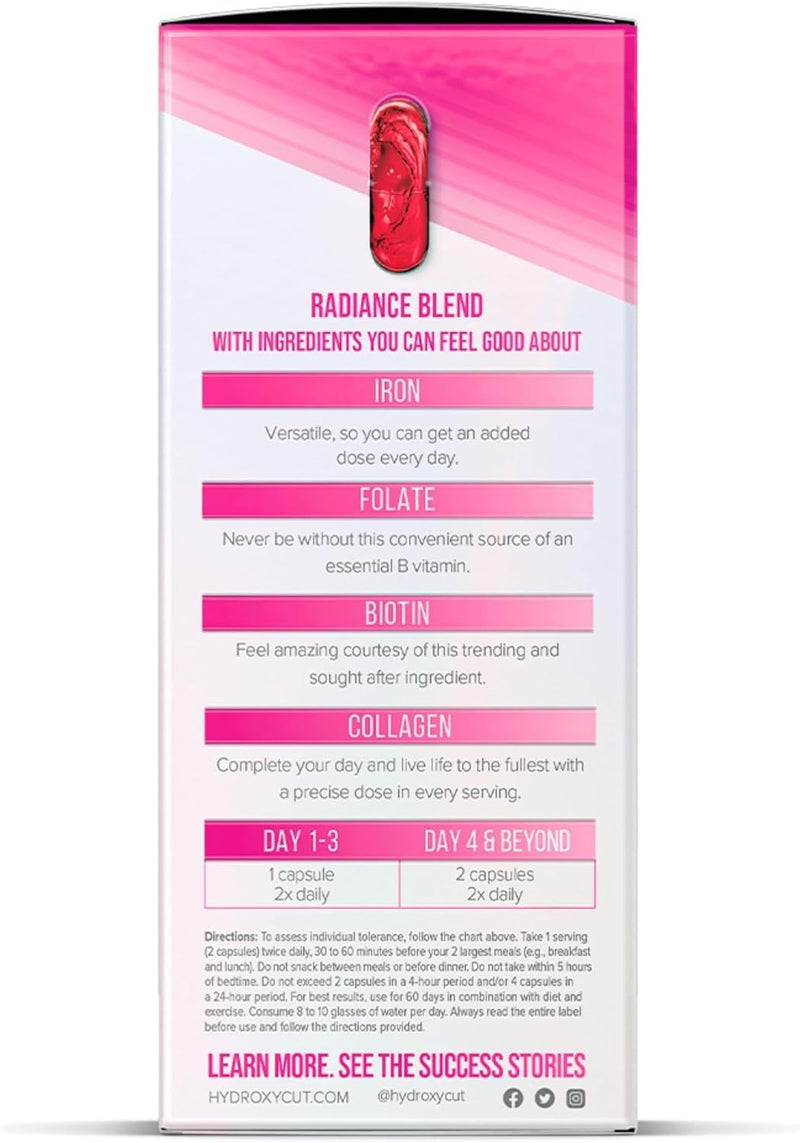 Hydroxycut +Women, Metabolism Support Formula, 60 Capsules | Energy and Metabolism Support Supplement, C. Canephora Robusta, Collagen, Biotin, Iron and Folate, Liquid Capsules