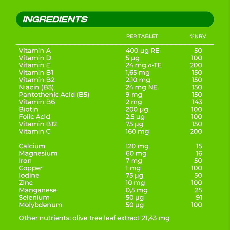 Berocca 50+ Multivitamin & Mineral Tablets with Olive Leaf Extract - 13 Vitamins & 9 Minerals - 90 Film-Coated Tablets