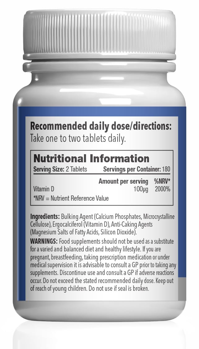 Vitamin D2 2000 IU | Supports Healthy Bones, Muscles & Immune Function | 360 Tablets (12-Month Supply) | Manufactured in The UK to GMP Standards | Suitable for Vegetarians Unflavoured 1 count (Pack of 360)