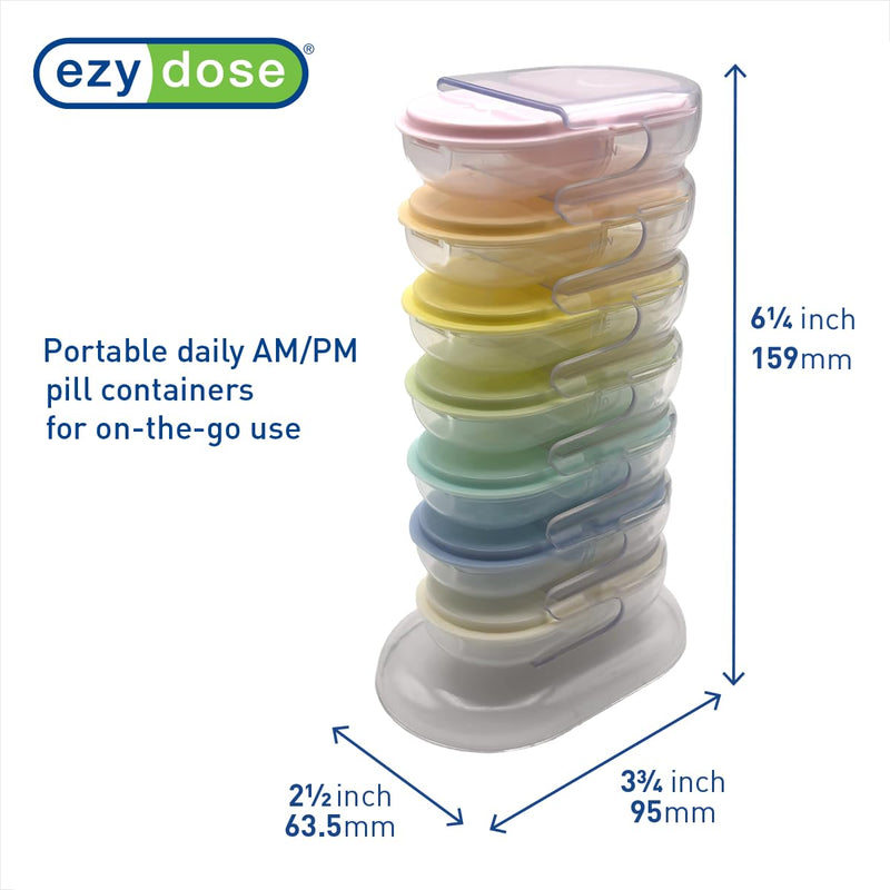 Ezy Dose Weekly (7-Day) AM/PM Pill Organizer, Medicine Case, Pastel Rainbow | Daily Stackable Vitamin & Supplement Medication Case, 2x a Day Removable Compartments, Travel-Friendly Tower, BPA-Free