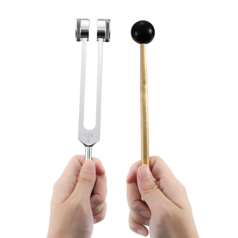 [Australia] - 128Hz Tuning Fork Aluminum Alloy Tuning Fork Offer Accurate Frequency Response with a silicone hammer, a repair tool and a cleaning cloth, Packed in a soft velvet bag 