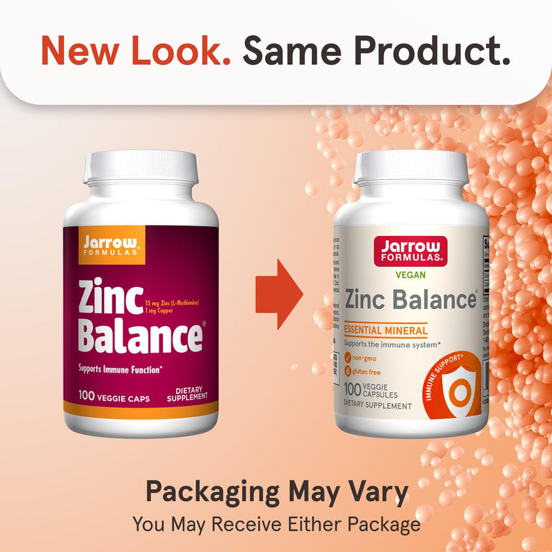 [Australia] - Jarrow Formulas Zinc Balance 15 mg - 100 Servings (Veggie Caps) - Includes Copper - Essential Mineral for Immune System Support - Immune Support Supplement - Gluten Free Zinc Copper Supplement - Vegan 