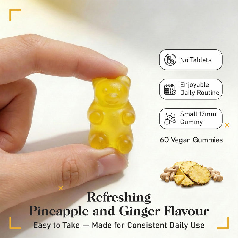 Digestive Enzyme & Probiotic Gummies | 60 Vegan Gummies | Inulin, Bacillus Coagulans, Papain, Bromelain & Ginger | Digestion & Bloating Comfort | Pineapple & Ginger Flavour | UK Made | by NutriVolv