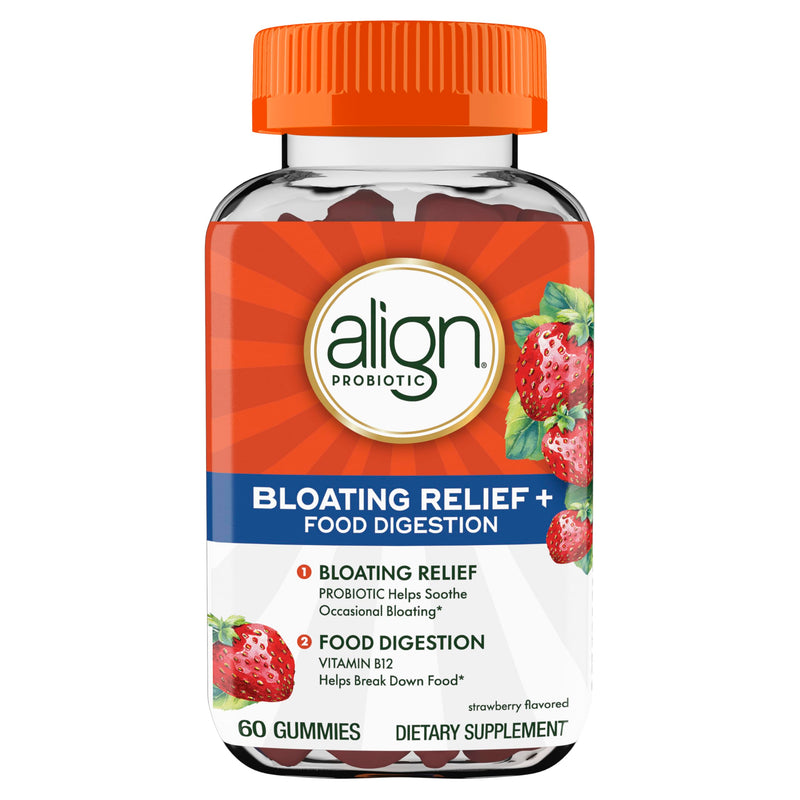 Align Probiotic, Bloating Relief + Food Digestion, Probiotics for Women and Men, Probiotic Helps Soothe Occasional Bloating*, with Vitamin B12 to Help Break Down Food into Cellular Energy*,60 Gummies 60 Count (Pack of 2)
