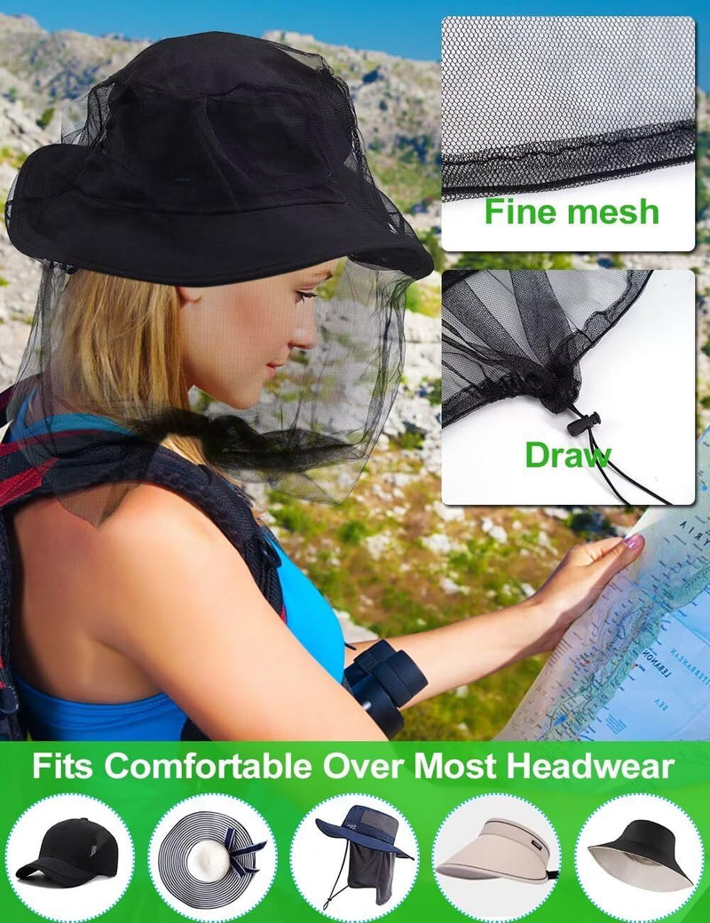 [Australia] - Wohohoho Mosquito Head Net Mesh With Drawstring, Bug Face Shield for Hats, Beekeeper Mask Protection for Men & Women Against Midges, Bugs & Gnats (2 Packs, Grey, Updated Big Net) 2pcs Gray 