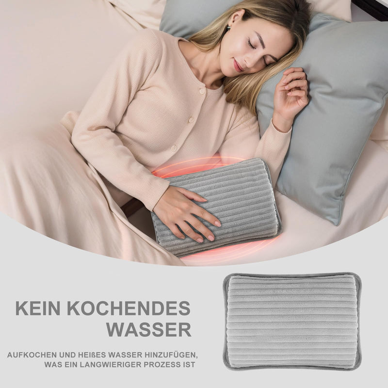 [Australia] - Electric hot water bottle, portable electric hot water bottle with soft cover, electric hot water bottle soothing warmth on the back, stomach, neck (grey, medium) grey 