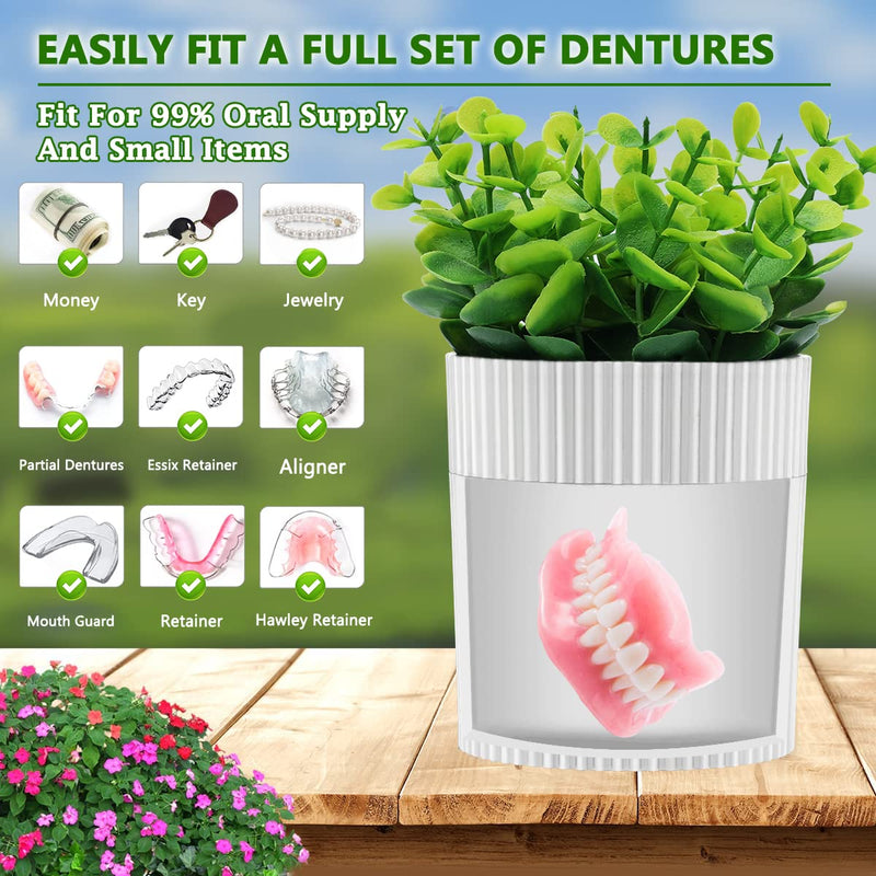 [Australia] - Denture Bath, Invisible Denture Case Designed As Artificial Eucalyptus Potted Plants, Denture Cup With Strainer For Retainer, Mouth Guard & Dentures, Perfect For Home Decoration… WHITE 
