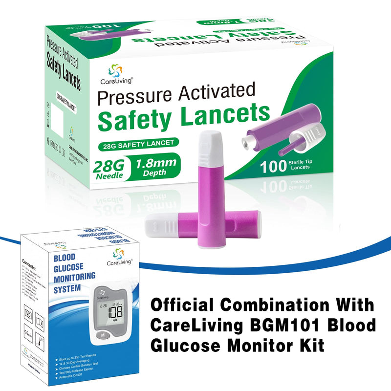 [Australia] - Safety Lancets, 100 Count Sterile, Pressure Activated Activation, 28 Gauge Needle, 1.8 mm,Single-Use, Gentle for Comfortable Testing 28 G 