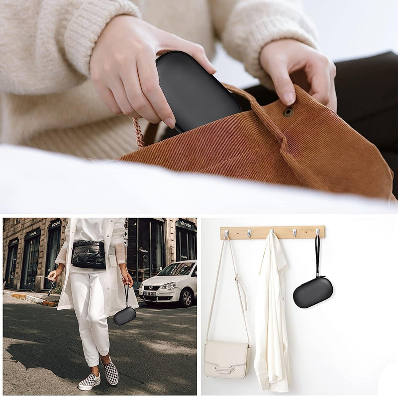 [Australia] - GWCASE Portable 2 in 1 Contact Lens Case and Glasses Case, Traveling Contact Cases Bag Box Holder with Soak Storage Kit Included Built-in Mirror, Tweezer, Lens Solution Bottle and Hand Strap-Black Black 