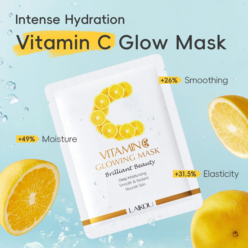 LAIKOU Skin Care, Vitamin C Skin Care Set, Facial Skin Care Products | Cleanser, Eye Cream, Toner, Serum, Face Cream, Lip Mask, Eye Mask, Glowing Mask for Women Birthday Mother's Day Christmas 11pcs