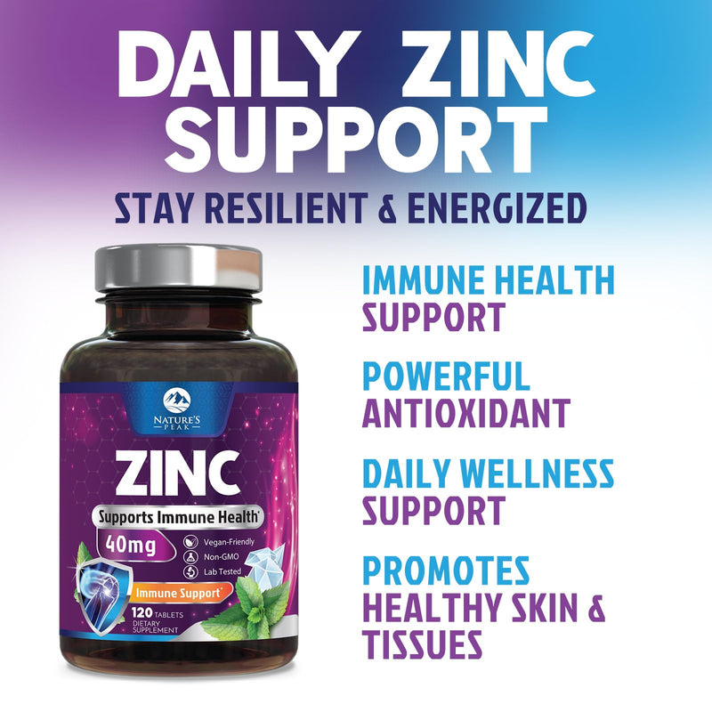 Zinc Supplements 40mg - 40mg of Zinc is the NIH's Safe Upper Daily Limit for Women & Men - Best Zink Supplement for Immune Support, Antioxidant, Skin Health, Gluten Free, Bottled in USA - 120 Caplets 120 Count (Pack of 1)