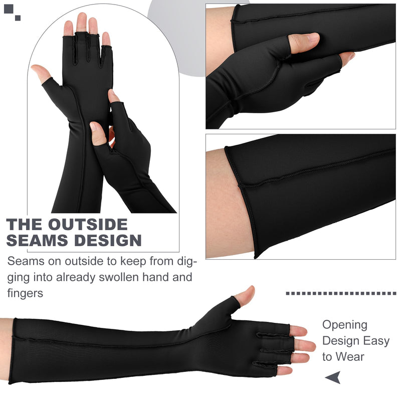 Janmercy 3 Pairs Arthritis Compression Gloves Women Men for Carpal Tunnel Pain Rheumatoid, Fingerless Gloves(Extended,Black) Extended Black