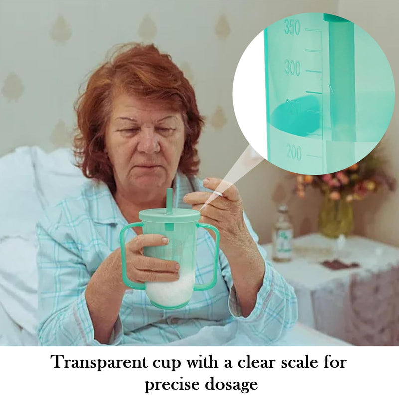 KFSCIP Sippy Cup for Adults, Non Spill Drinking Cups for Elderly with Straw and Lid, Spill-Proof Adult Sippy Cups for Bedridden Patients, Hospital and Convalescent Care, Green, 122 * 127mm