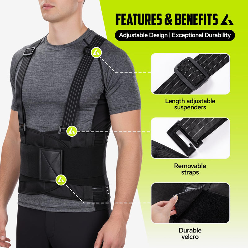 [Australia] - Work Back Brace for Lower Back Pain with Suspenders, Adjustable Lumbar Back Support Belt for Men & Women-Heavy Lifting, Safety Protection, Sciatica Relief (M) Medium 