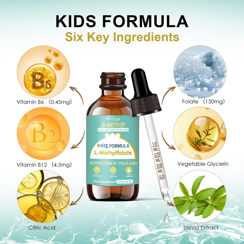 60ML Methylfolate for Kids | 5-MTHF Plus Methyl B12 with B6 (P5P) -Supplement Kids B12 Vitamin | Folinic Acid Alternative