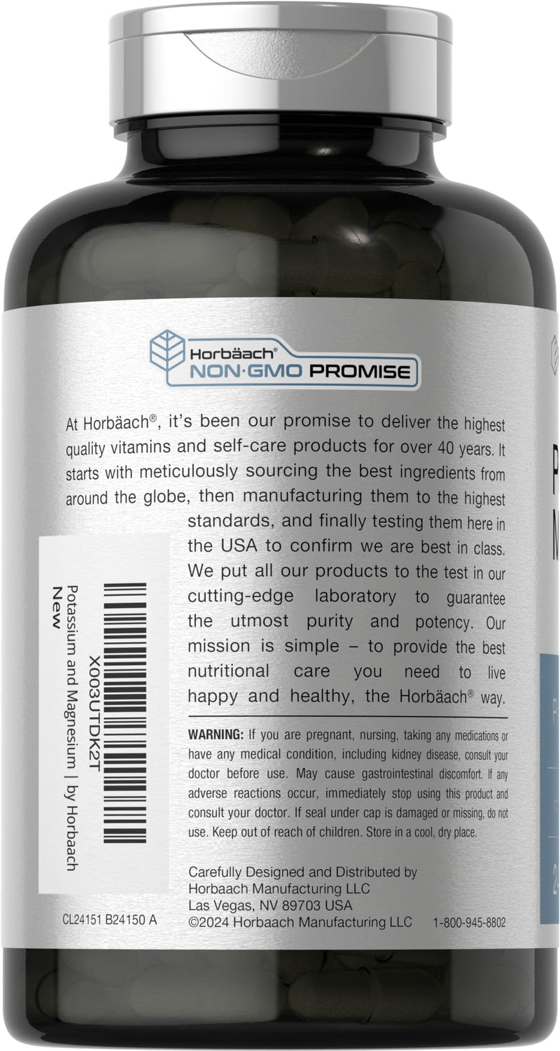 Horbäach Potassium Magnesium Supplement | 240 Capsules | Non-GMO & Gluten Free