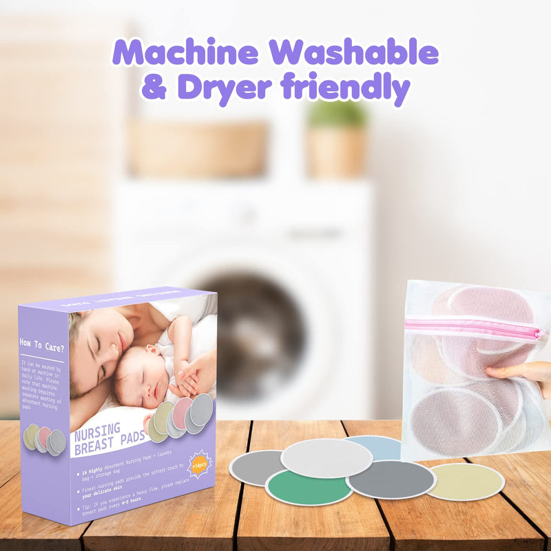 [Australia] - Nursing Pads 14PCS Reusable Breast Pads for Breastfeeding, Maternity Breastfeeding Pads With Wash Bag & Carry Bag, 4.7Inch Washable Organic Breastfeeding Pads,Nipple Pads for Breastfeeding Essentials Multicolor 