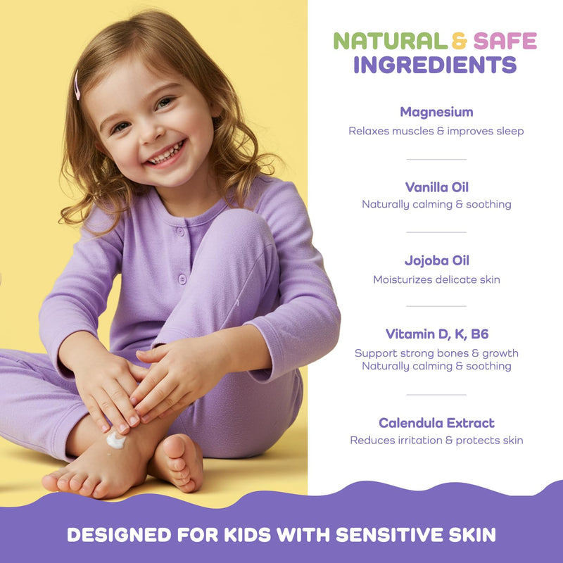 Vigority Magnesium Lotion for Kids & Babies Sleep - Bedtime Body Cream with Vanilla, Multi Vitamins & Botanical Extracts – Soothing Topical Magnesium for Relaxation, Calming & Soothing Relief 4 Fl Oz (Pack of 1)
