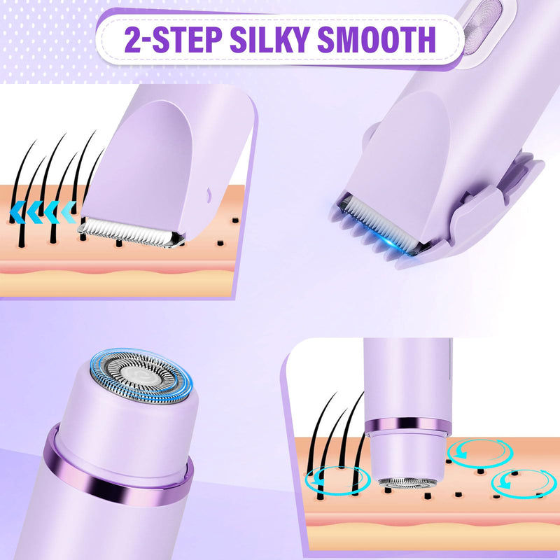 [Australia] - Women's Bikini Trimmer, 2-in-1 Electric Shaver for Bikini Line, Legs, Underarms, Face - Waterproof Women's Electric Shaver for Sensitive Skin, USB Rechargeable(Purple) Purple 