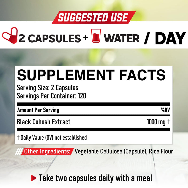 [Australia] - 1000mg Black Cohosh for Menopause Hot Flashes - 240 Capsules for 4-Month Supply - Support for Body Management, Women's Health & Immune System 