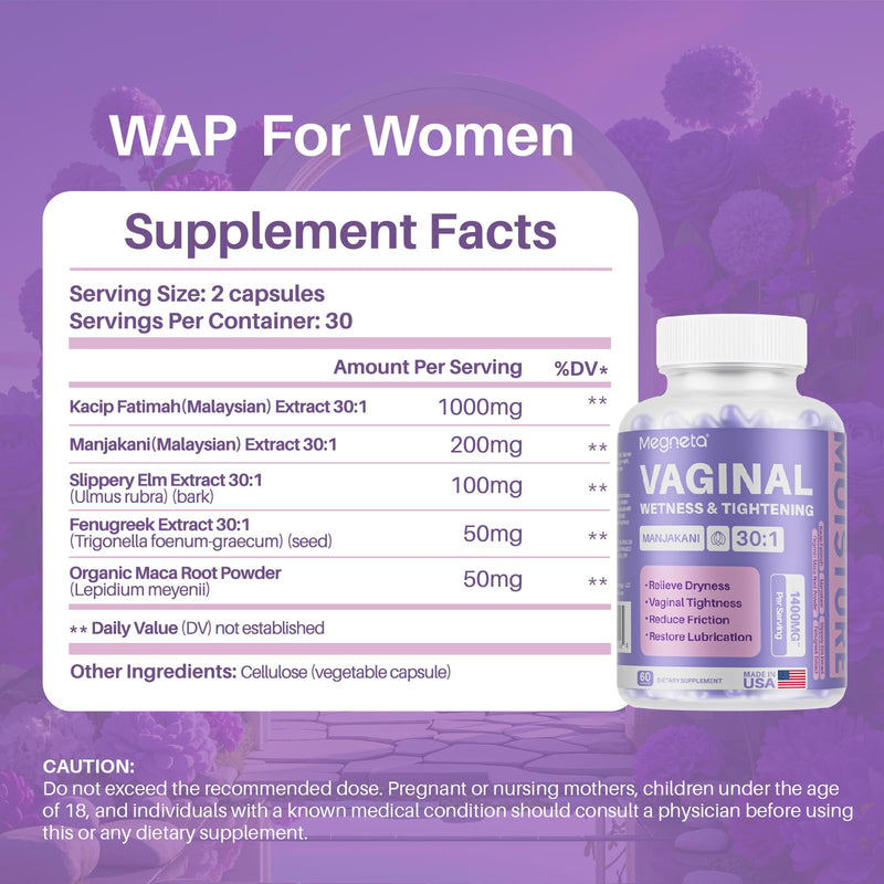 [Australia] - Vaginal Tightening Capsules for Women ‚Äì Kacip Fatimah, Manjakani & Slippery Elm ‚Äì Support Elasticity, pH Balance & Intimate Dryness Relief ‚Äì 60 Vegan Capsules ‚Äì No Gel or Cream Needed 1 Count (Pack of 60) 