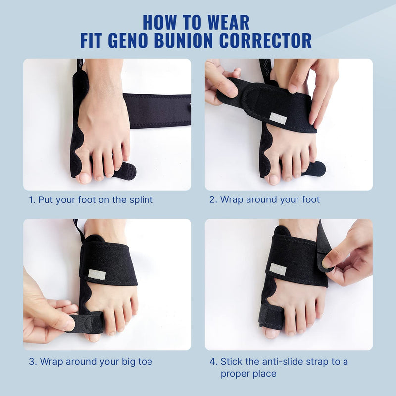 [Australia] - Fitgeno Bunion Corrector Women & Men Big Toe: Foot Straightener Splint Brace - Adjustable Bunyan Correction Orthopedic for Hallux Valgus Pain Relief 2 Pcs Black 