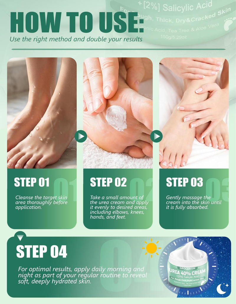 Grocerism Urea Cream 40% for Feet Maximum Strength Hand & Foot Cream 8.82oz | with 2% Salicylic Acid, Aloe Vera & Hyaluronic Acid, for Cracked Heels, Calluses & Rough Dry Skin 8.82 Ounce (Pack of 1) 40%