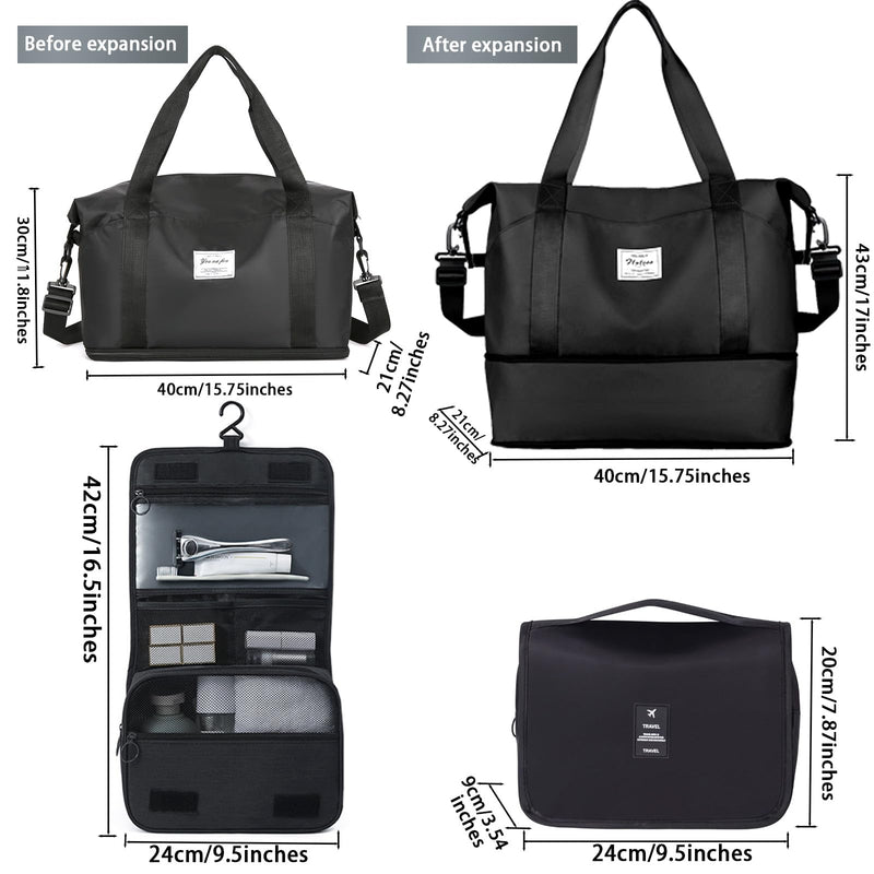 Women-Birthday Gifts Duffle Bag with.Expandable Compartment,Personalized Girls Weekender Bag, Overnight for Women, Travel with Makeup, Friend Bride Gifts (black) Black