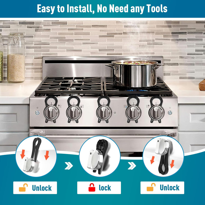 [Australia] - Stove Knob Lock for Child Safety and Proofing (5 Pack), Oven Knob Safety Covers for Kids and Pets(Black) Black 
