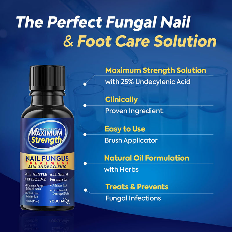 Toenail Fungus Treatment with 25% Undecylenic Acid, Toe Fungus Treatment for Toenail, Fungus Nail Treatment, Toenail Fungus Treatment Extra Strength, Fungal Nail Treatment for Athletes Foot - 2pcs