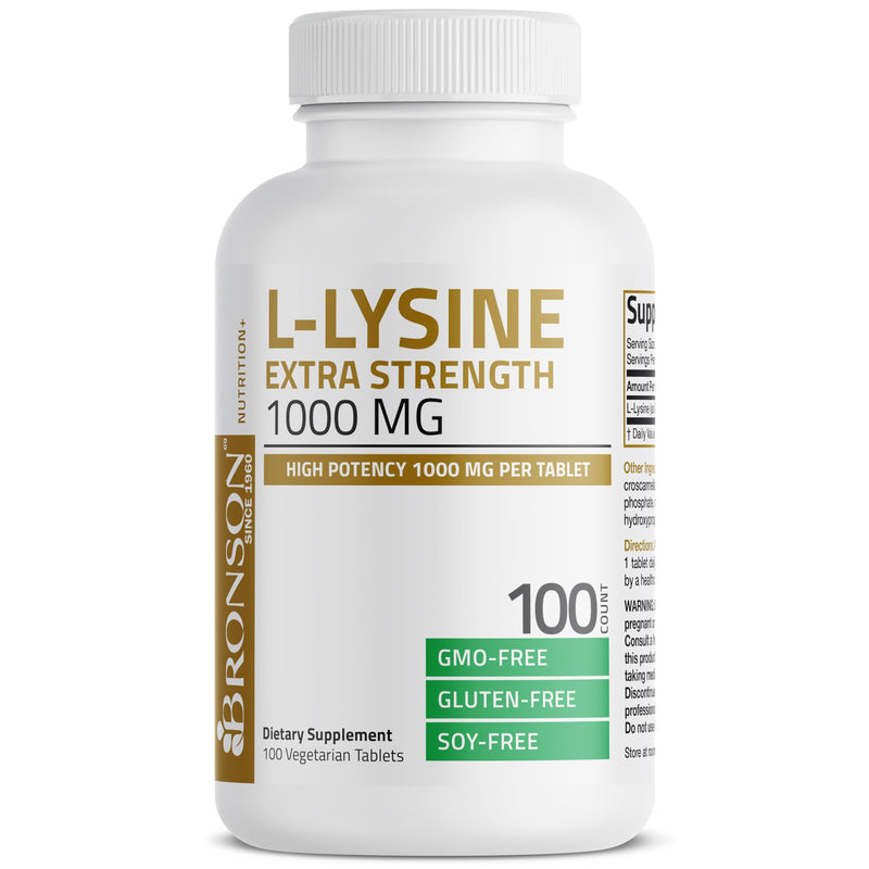 Bronson L-Lysine Extra Strength 1000 MG per Tablet High Potency, Immune Support & Supports Collagen Synthesis, Non-GMO, 100 Vegetarian Tablets 100 Count (Pack of 1)